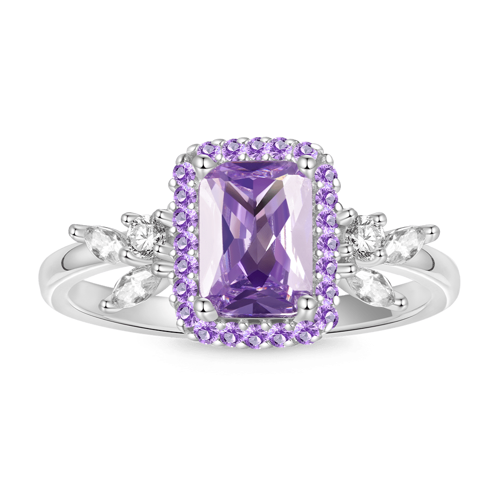 Gnoce Square-Cut Amethyst Diamond Leaf Ring_1