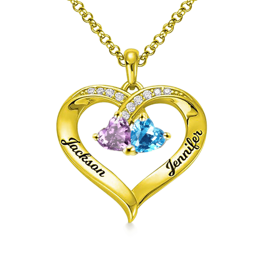 Gnoce Simple Heart Necklace with 2 Birthstones_4