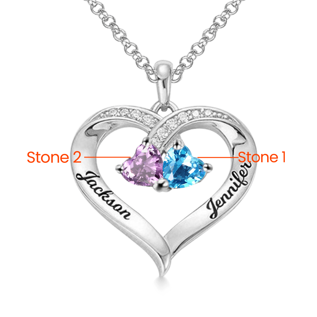 Gnoce Simple Heart Necklace with 2 Birthstones_3