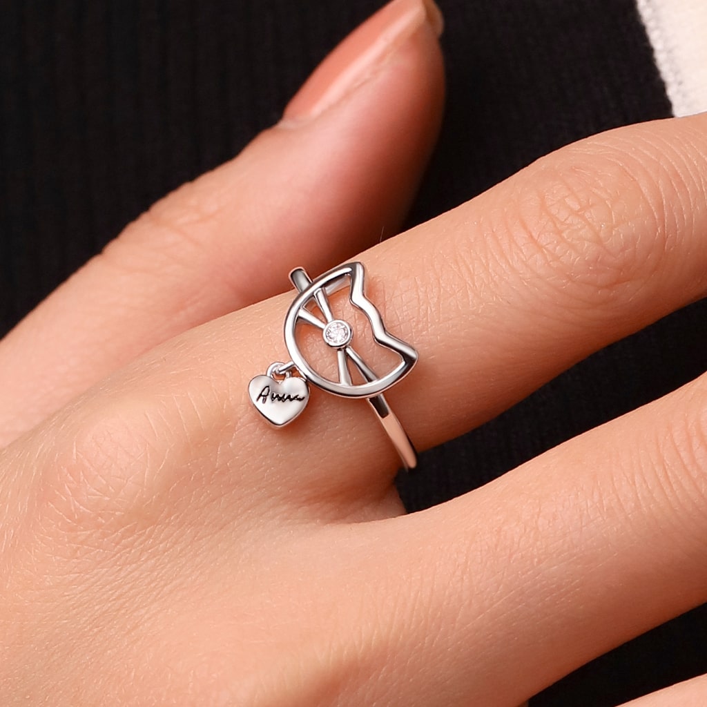 Gnoce Personalized Engravable Birthstone Cute Cat Ring_8