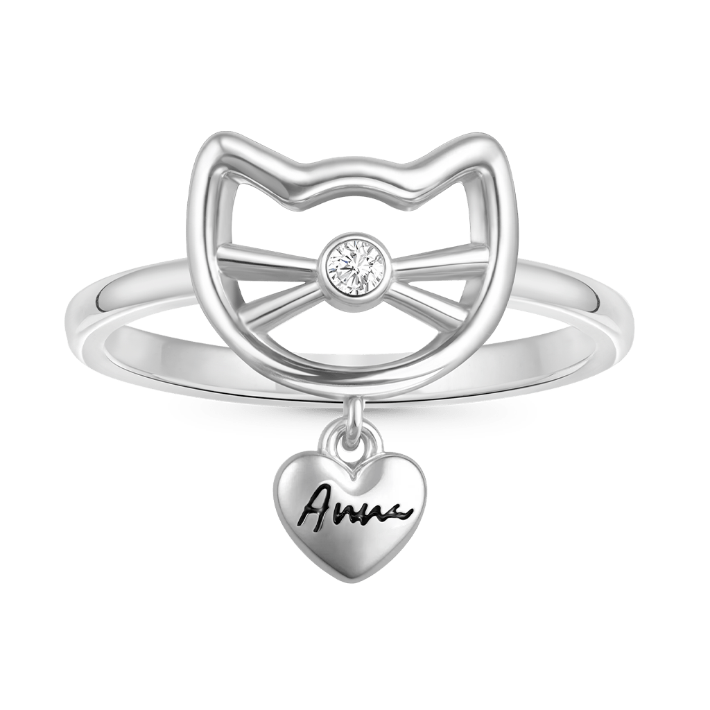 Gnoce Personalized Engravable Birthstone Cute Cat Ring_2