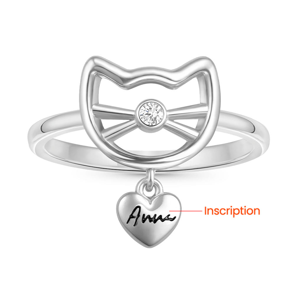 Gnoce Personalized Engravable Birthstone Cute Cat Ring_4