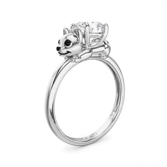 Gnoce Puppy Embraces Moissanite Round Cut Ring_1