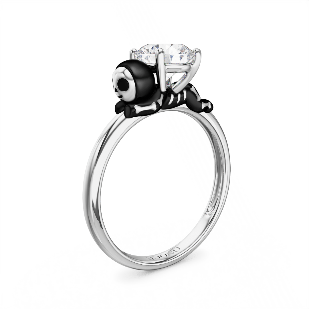 Gnoce Skeleton Gingerbread Man Embraces Moissanite Round Cut Ring_1