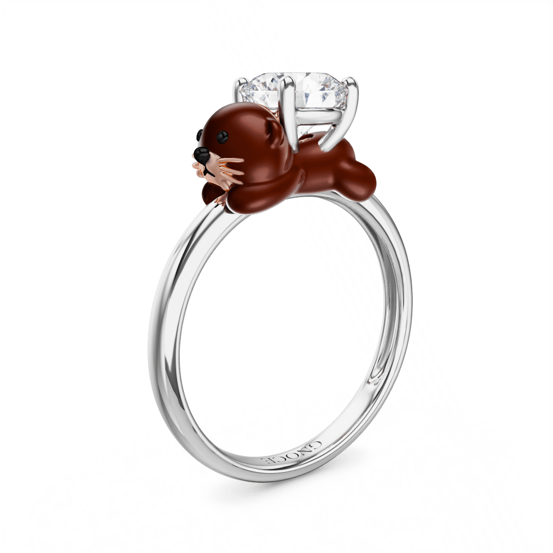 Gnoce Otter Embraces Moissanite Round Cut Ring_1