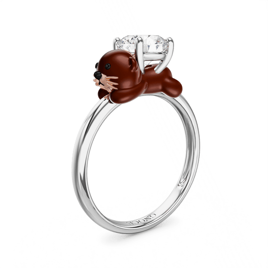 Gnoce Otter Embraces Moissanite Round Cut Ring_1