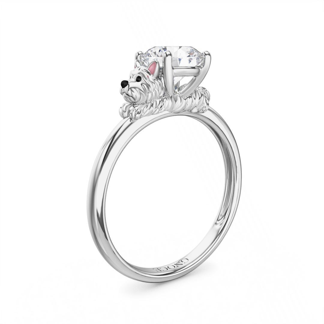 Gnoce West Highland White Terrier Embraces Moissanite Round Cut Ring_1