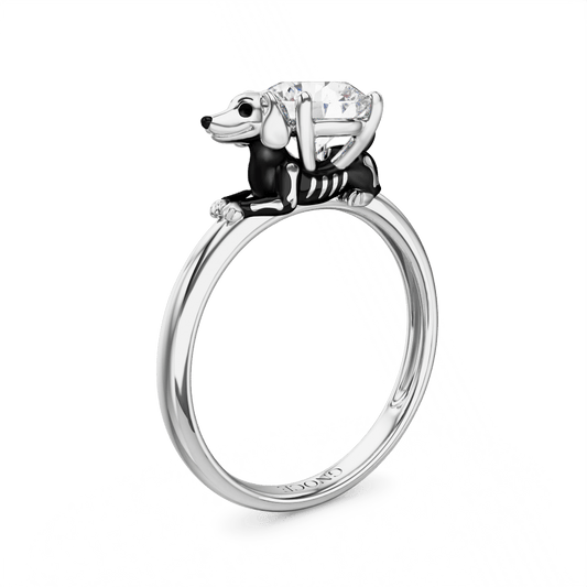 Gnoce Skeleton Puppy Embraces Moissanite Round Cut Ring_1