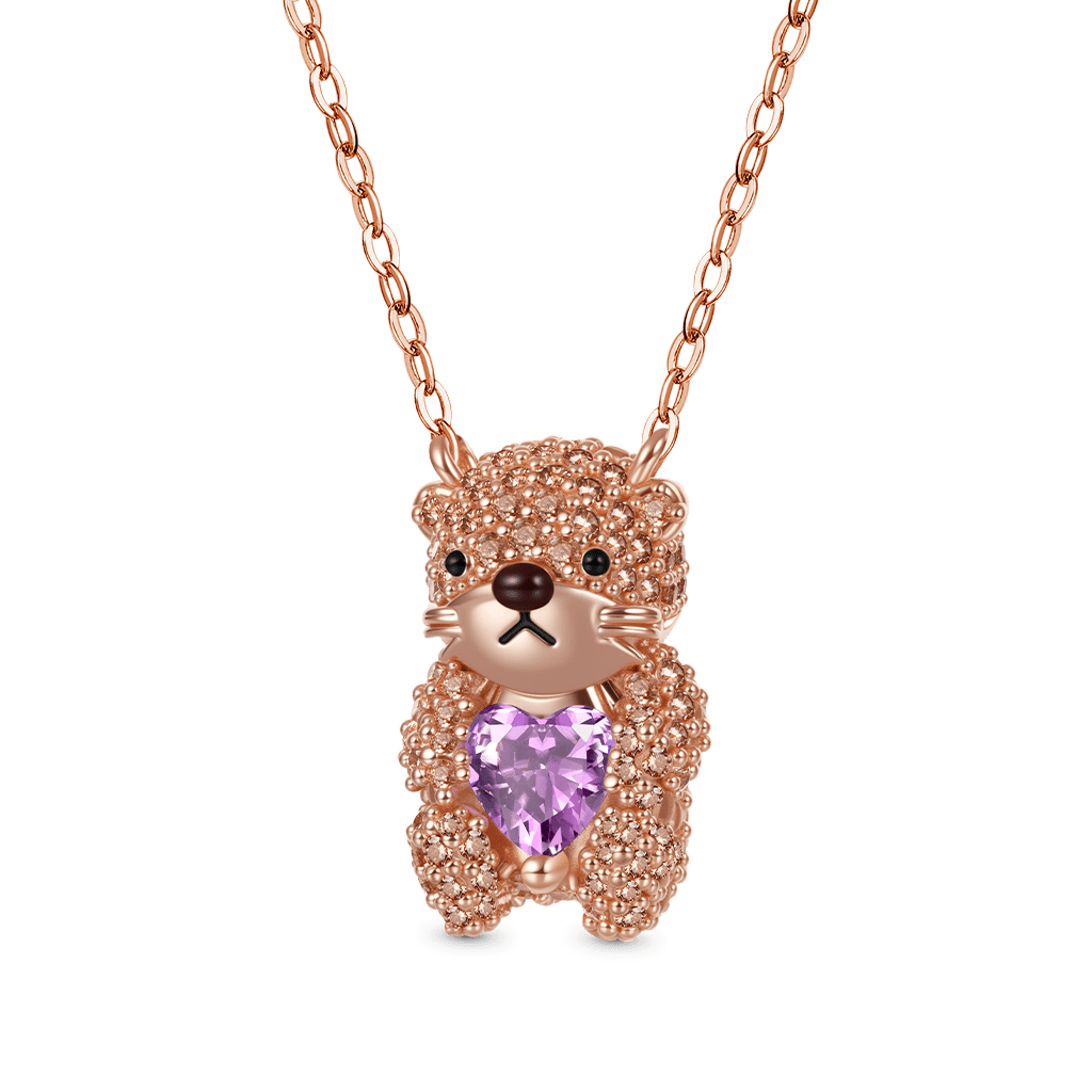 Gnoce Cute Brooke Otter Embraces Heart Birthstone Necklace_1