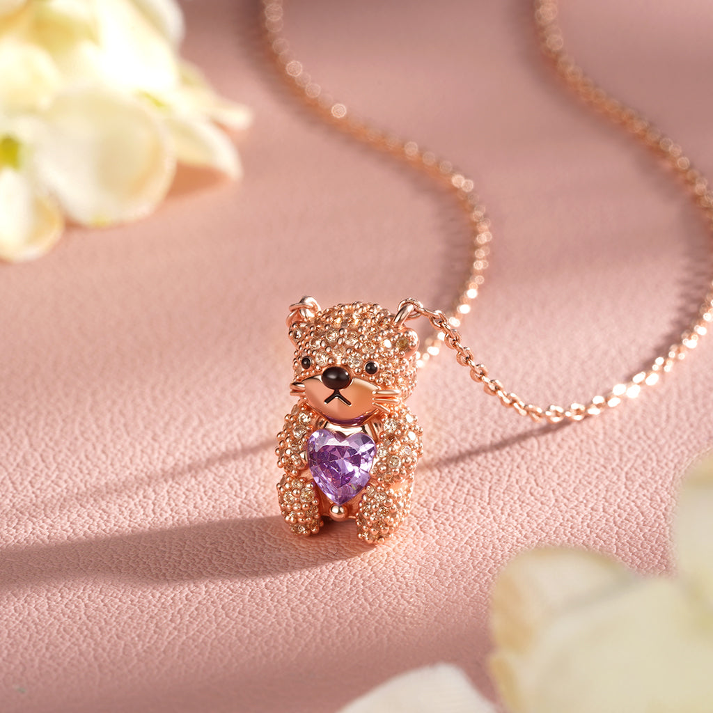 Gnoce Cute Brooke Otter Embraces Heart Birthstone Necklace_4