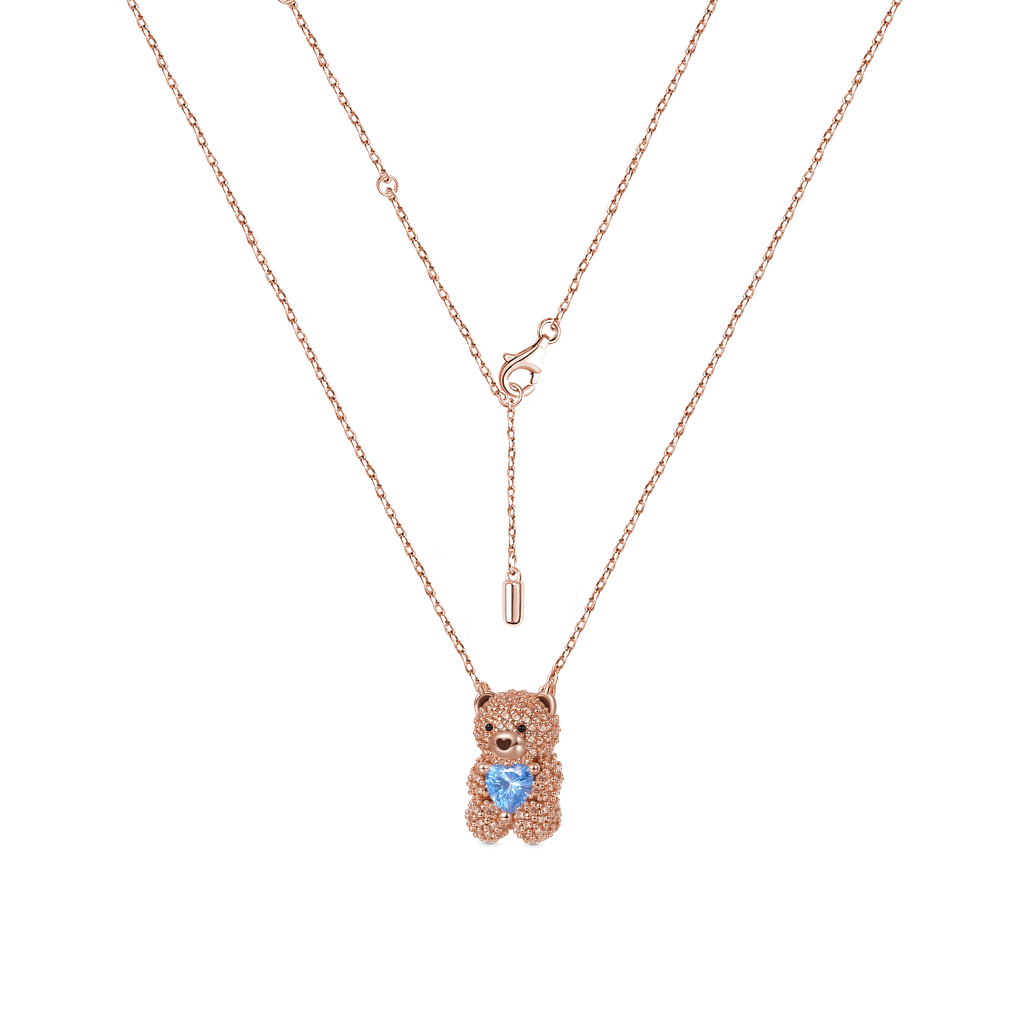 Gnoce Cute Bear Embraces Heart Birthstone Necklace_3