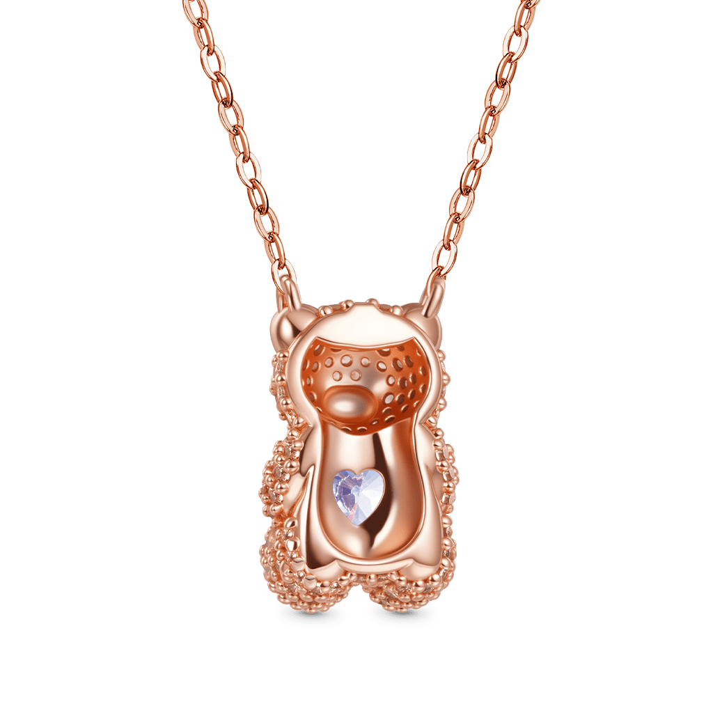 Gnoce Cute Bear Embraces Heart Birthstone Necklace_2
