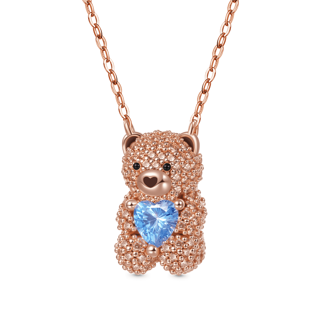 Gnoce Cute Bear Embraces Heart Birthstone Necklace_1