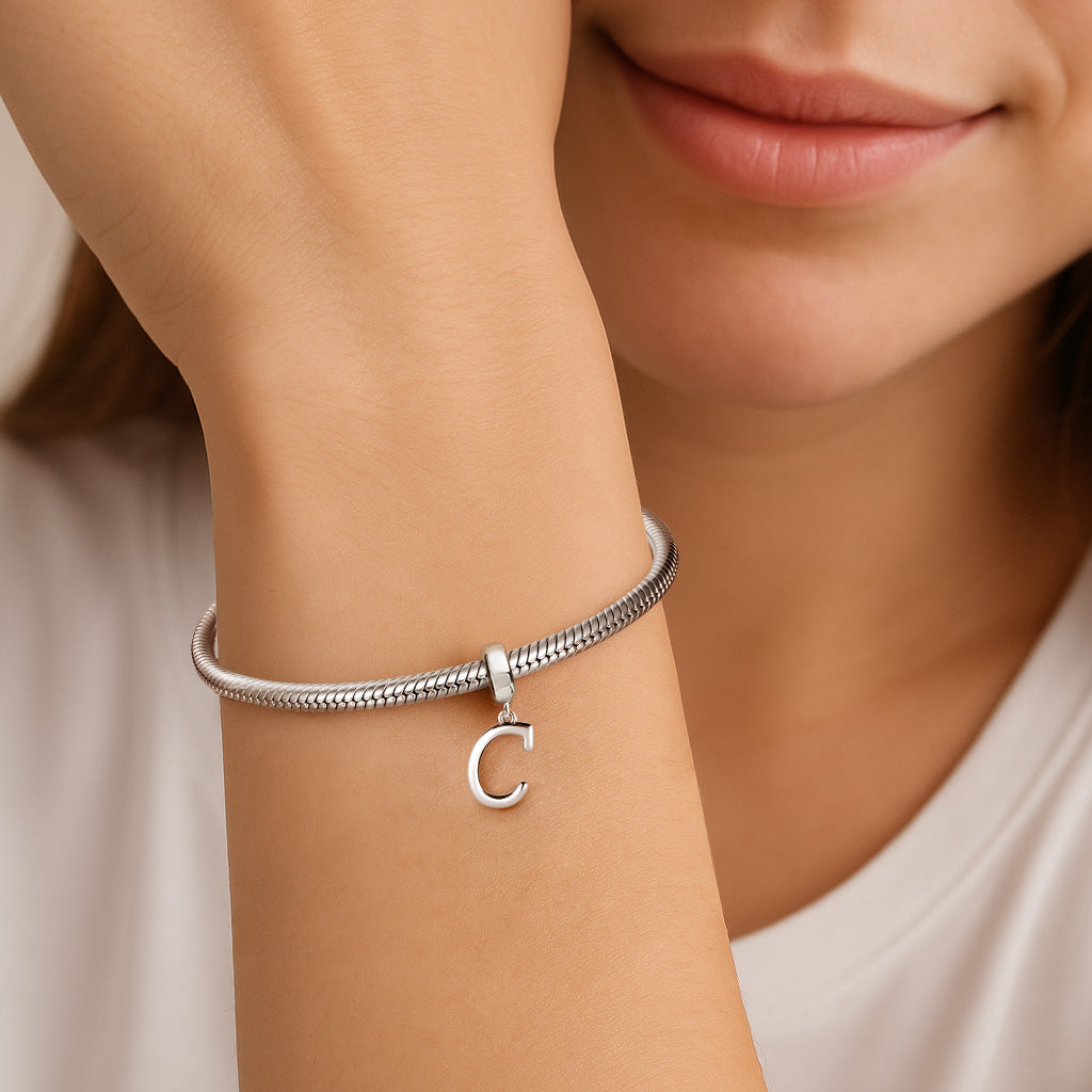 Gnoce "Choice，Chance，Change" Letter C 925 Sterling Silver Dangling Charm Great for Bracelet, Choker, Necklace_3