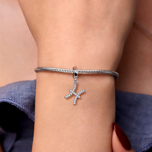 Gnoce "I Miss You" 925 Sterling Silver Pisces Charm Zodiac Sign Pendant With Cz For Bracelet_3
