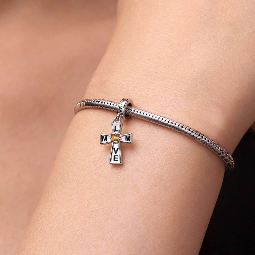 Gnoce Love Mom Cross Birthstone Pendant Dangle Charm_8