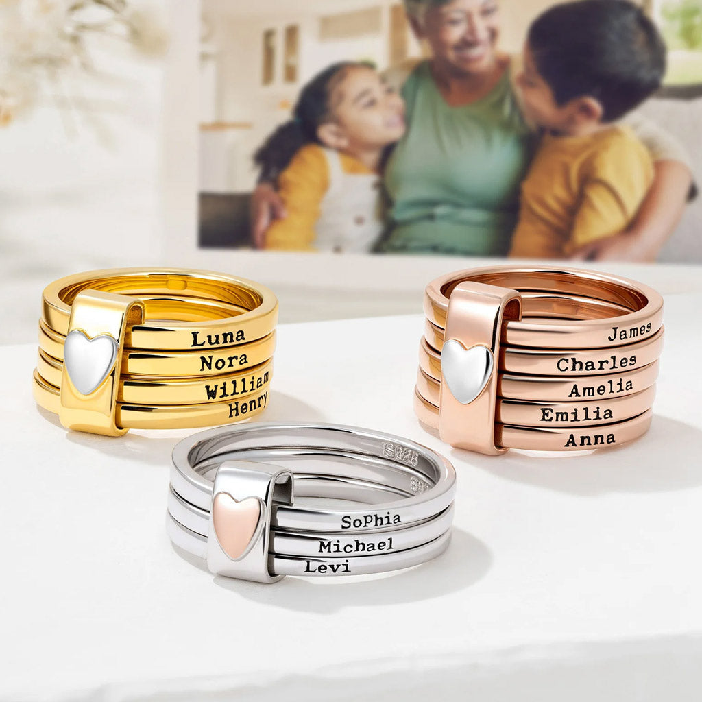 Gnoce Personalized Engraved Heart Stacking Rings_2
