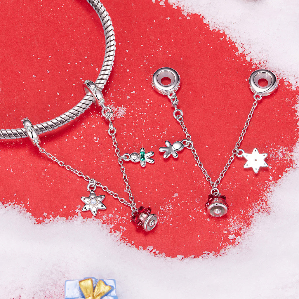 Gnoce Christmas Bell Snowflake & Gingerbread Man Safety Chain Charm_3