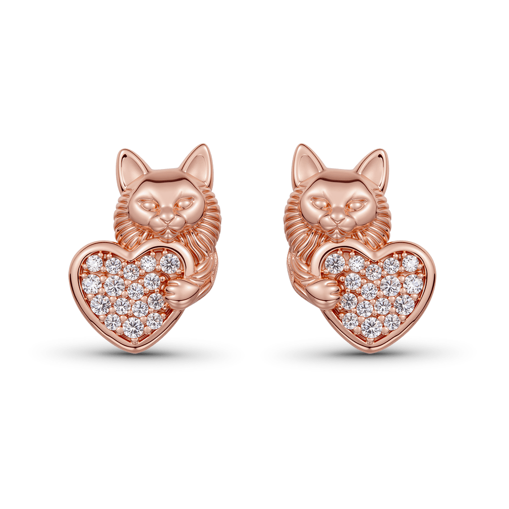Gnoce Maine Coon Cat Embrace Heart Love Stud Earrings_1