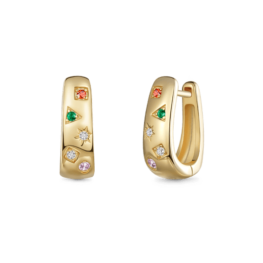 Gnoce 14K/10K Solid Gold Moissanite Geometry Elements Hoop Earrings_1