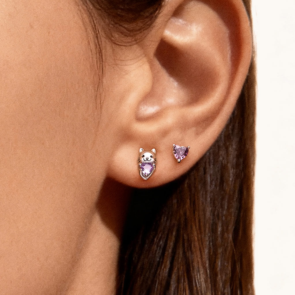 Gnoce Pet Cat Embrace Love Stud Earrings_2