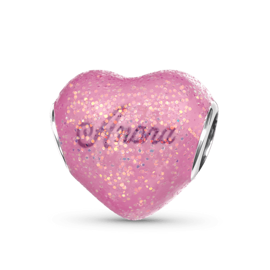 Gnoce Heart-shaped Glitter Pink Enamels Engravable Charm_1