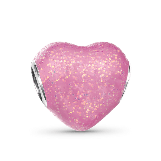 Gnoce Heart-shaped Glitter Pink Enamels Engravable Charm_6