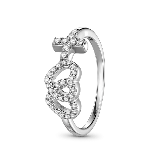 Gnoce Sparkling Double Heart with Cross Ring_4