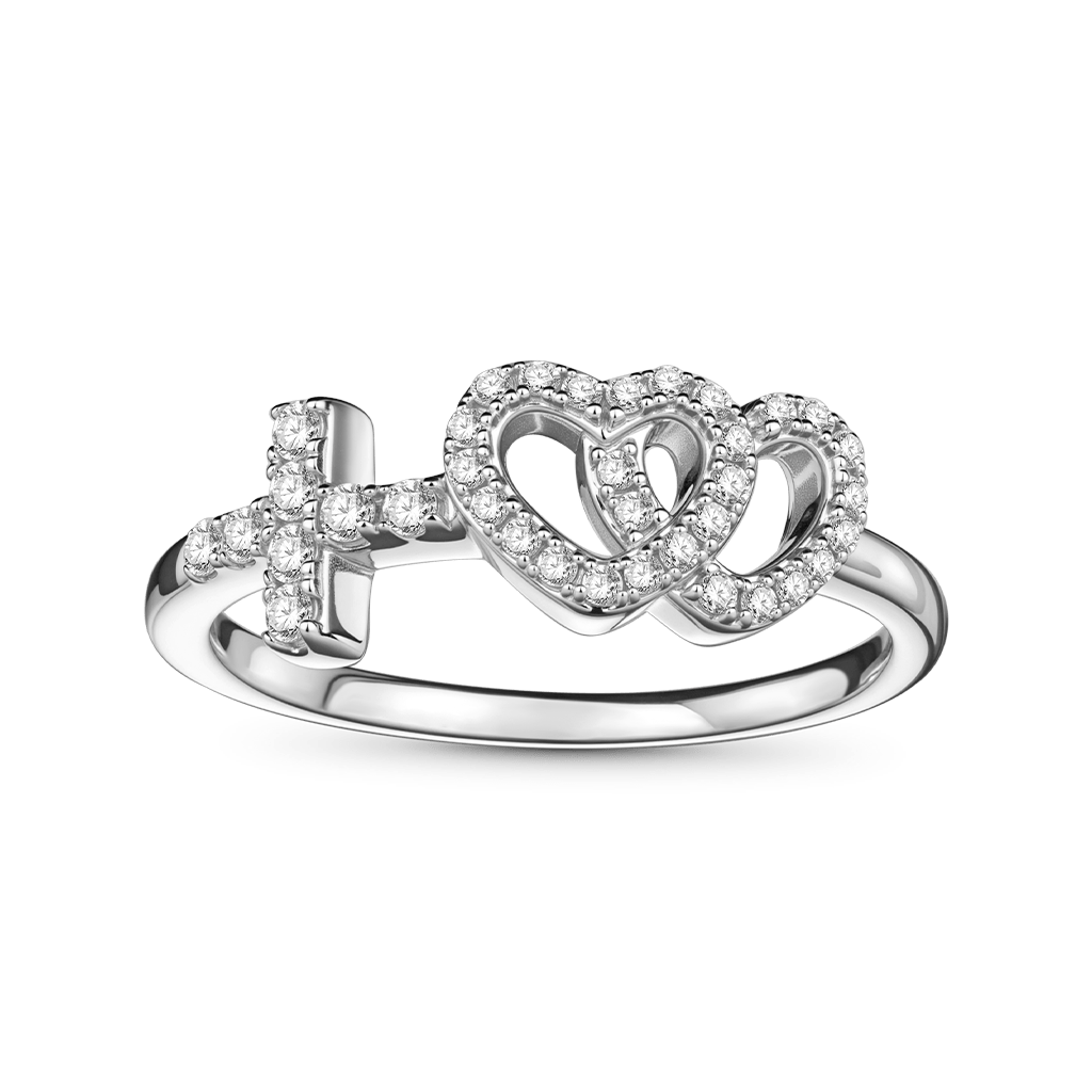 Gnoce Sparkling Double Heart with Cross Ring_1