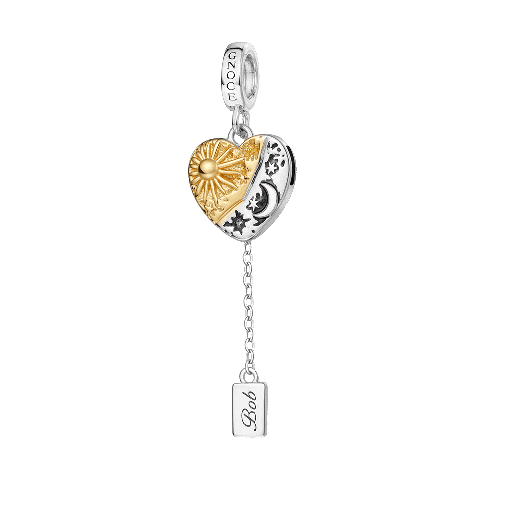 Gnoce Engravable Sun & Moon Heart Pendant Dangle Charm_1