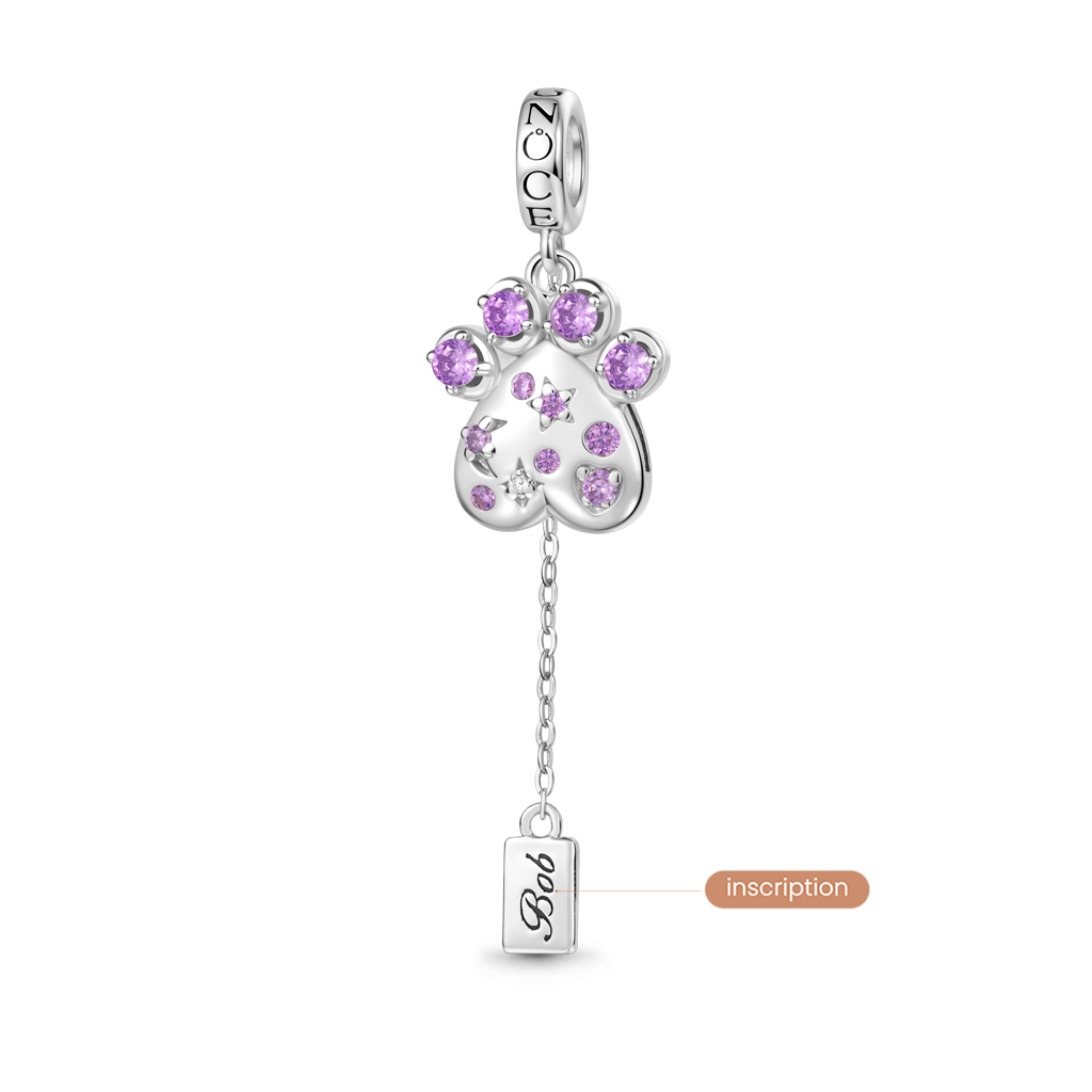 Gnoce Engravable Pet Paw Birthstone Pendant Dangle Charm_5