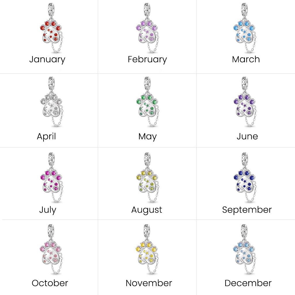 Gnoce Engravable Pet Paw Birthstone Pendant Dangle Charm_7