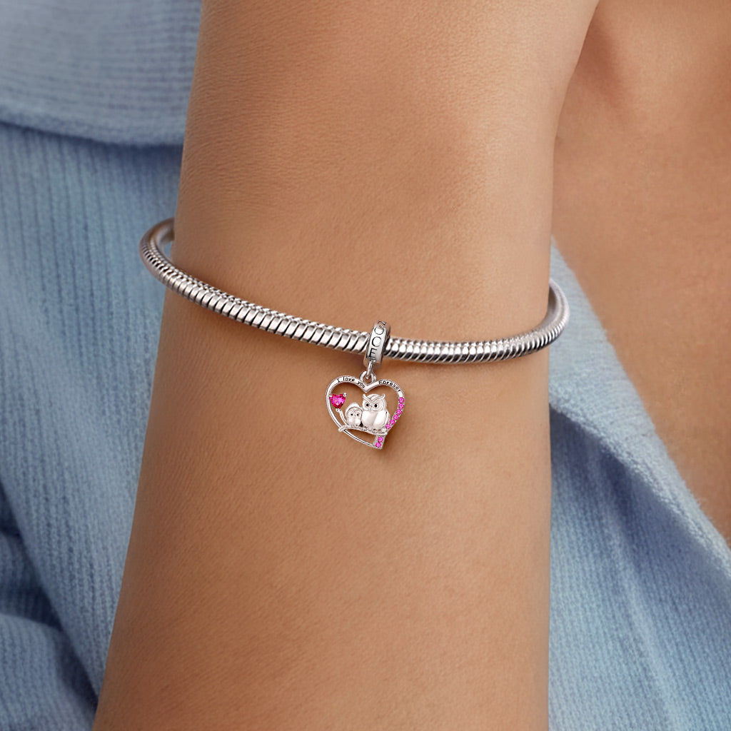 Gnoce 'I LOVE YOU FOREVER' Owl & Its Baby Heart Birthstones Pendant Dangle Charm_3
