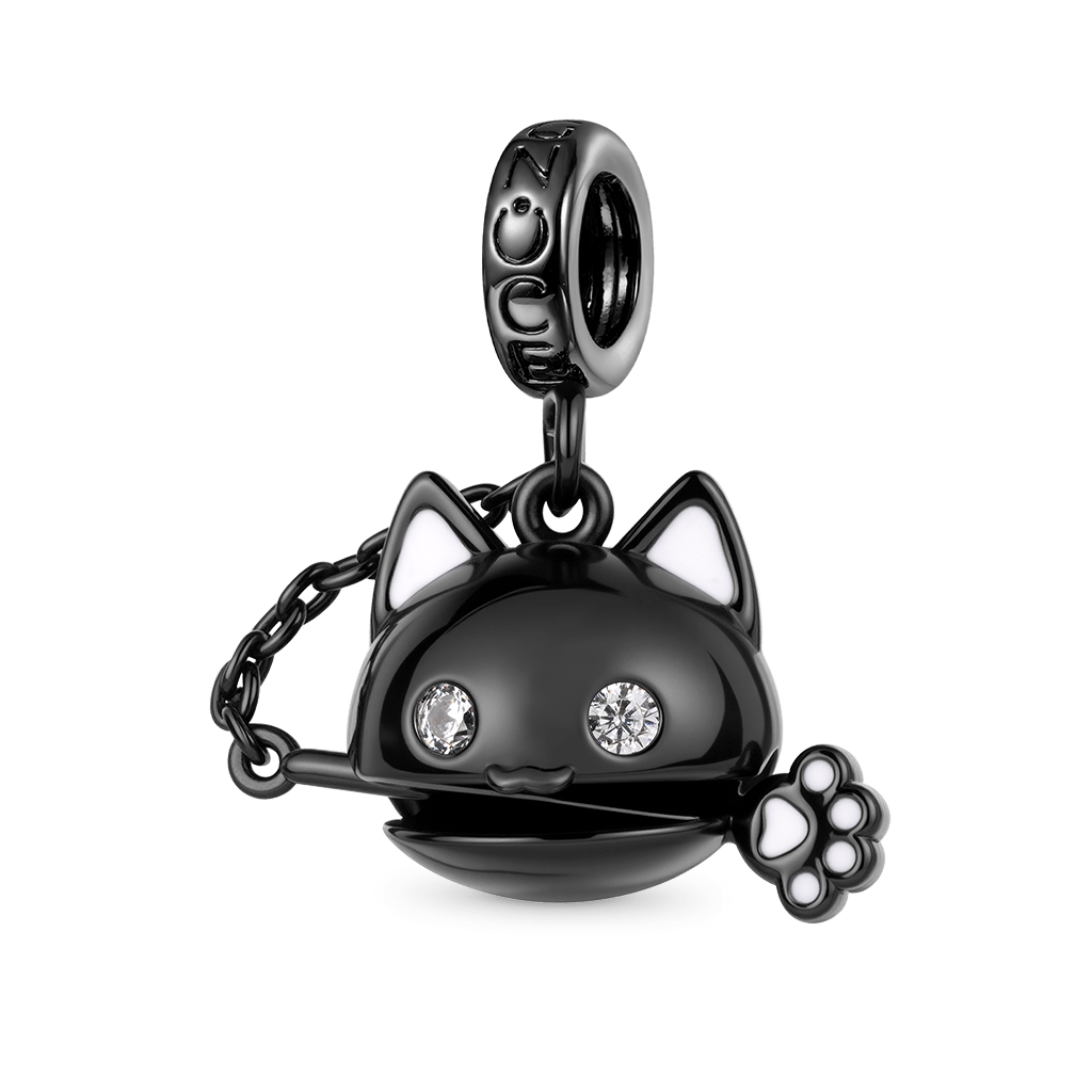 Gnoce Black Cat Wooden Fish Pendant Dangle Charm_1