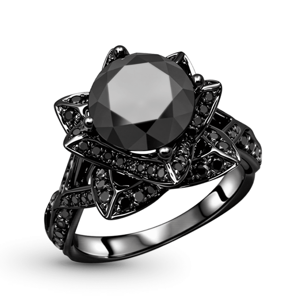 Gnoce Lotus Flower Black Moissanite Engagement Ring_1