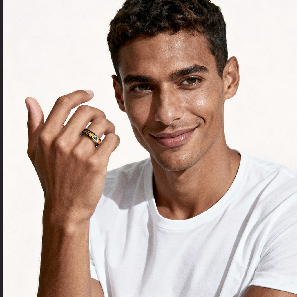 Gnoce Two-Tone Inlay Princess-Cut Stackable Ring Set_4