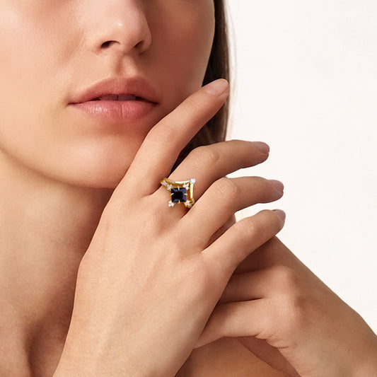 Gnoce Two-Tone Inlay Princess-Cut Stackable Ring Set_2