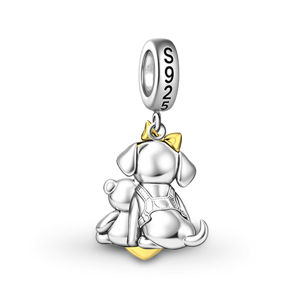 Gnoce Dachshund Embrace Bear Engravable Pendant Dangle Charm_5