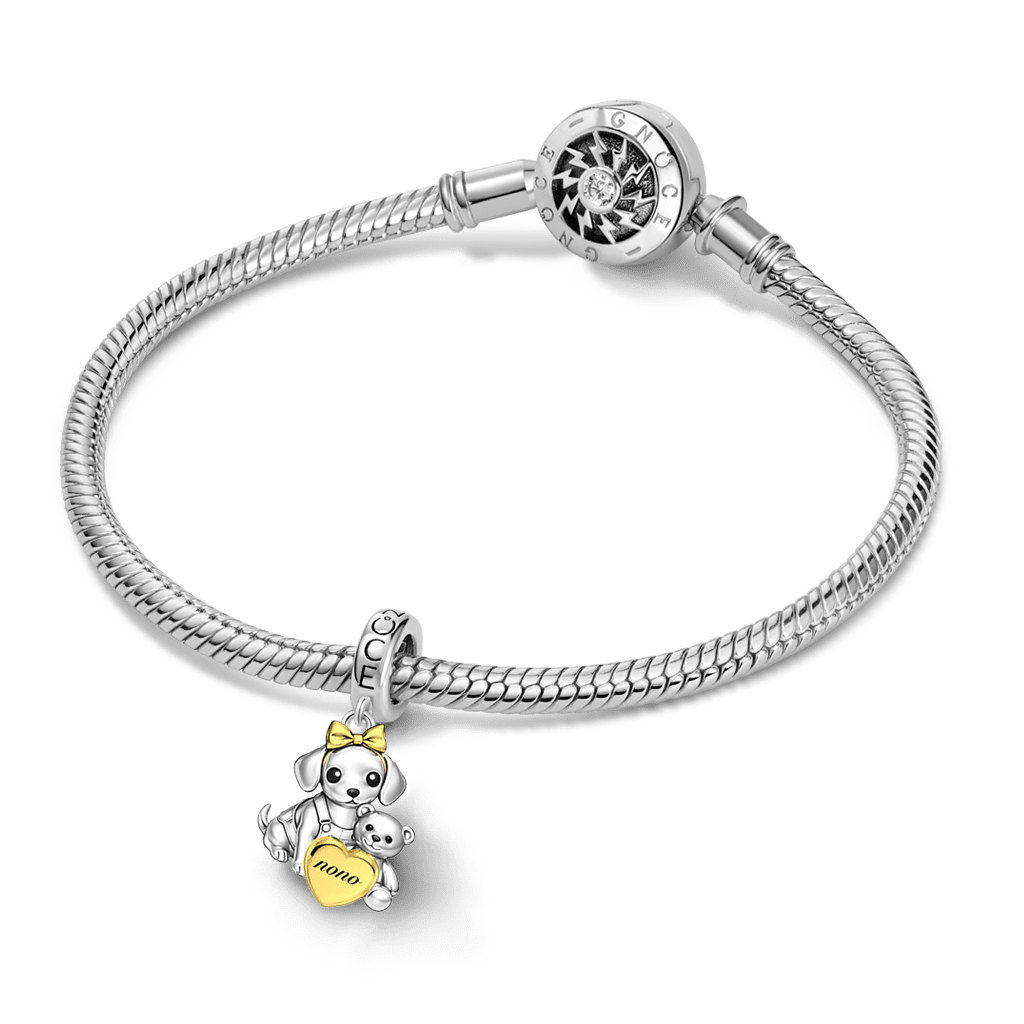 Gnoce Dachshund Embrace Bear Engravable Pendant Dangle Charm_3