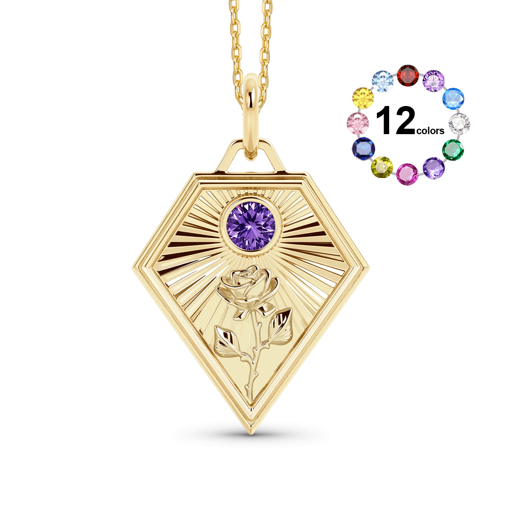 Gnoce Birth Flower Diamond Frame Pendant Necklace_1