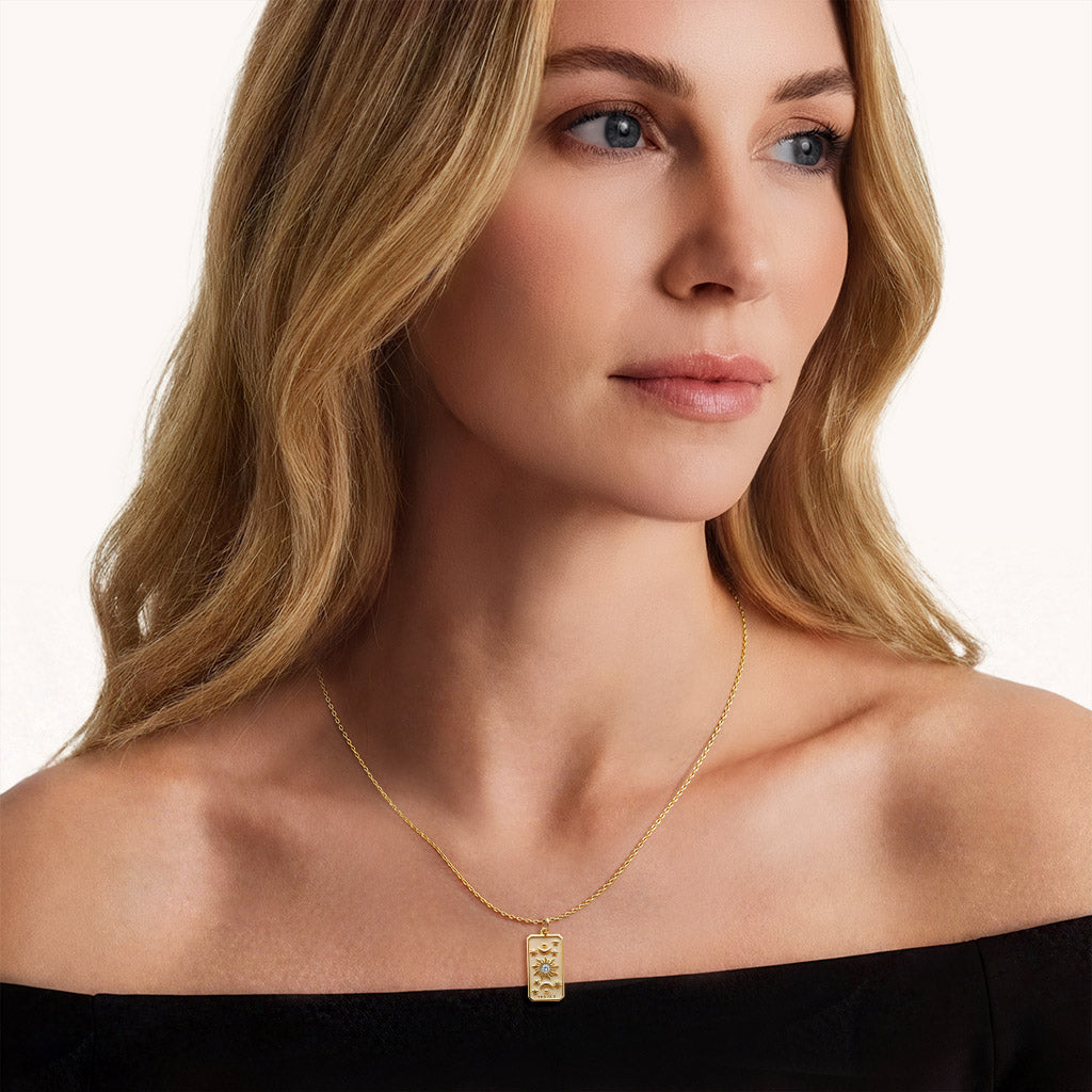 Gnoce The Sun Tarot Card Pendant Necklace_4