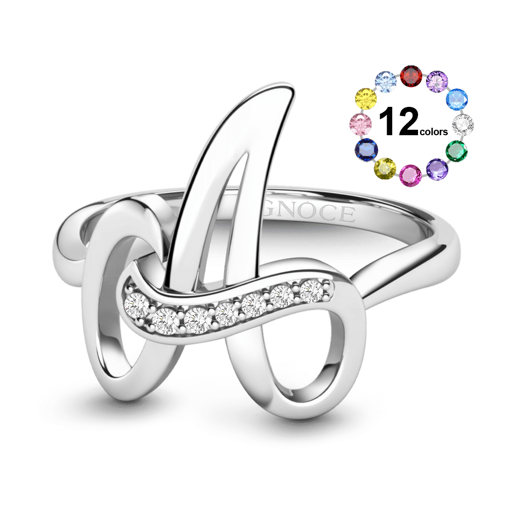 Gnoce Custom Letter Ring & 12 Birthstone Silver Jewelry_1