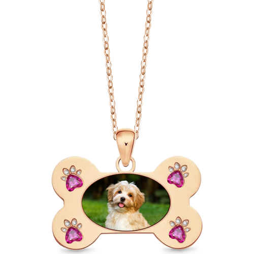Gnoce Custom Dog Bone Photo Necklace with Paw Birthstone_3