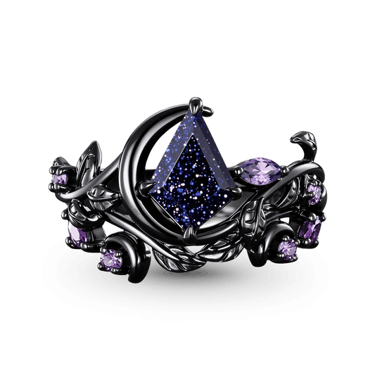 Gnoce Gothic Nature Crescent Moon Engagement Ring Set_1