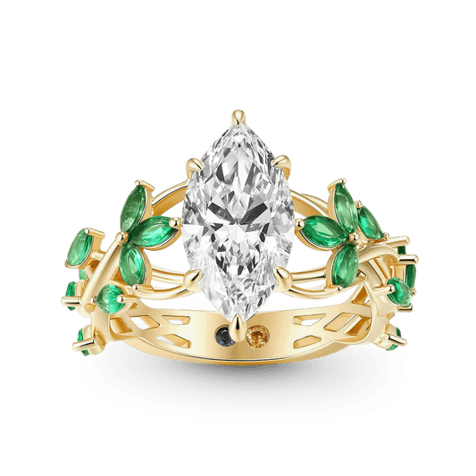 Gnoce Nature-Inspired Marquise-cut Emerald Leaf Engagement Ring_1