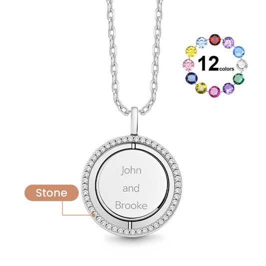Gnoce Personalized Engravable Round Pendant Necklace with 12 Birthstone Colors_1
