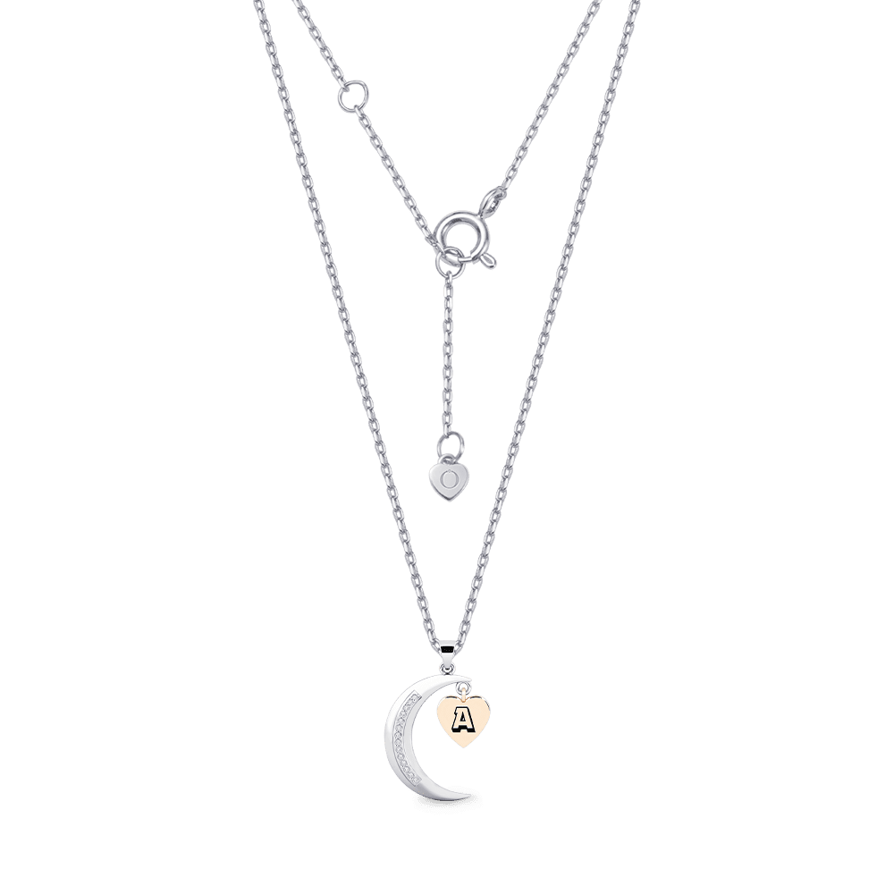 Gnoce Custom Birthstone Moon Necklace with Heart Letter Pendant_3