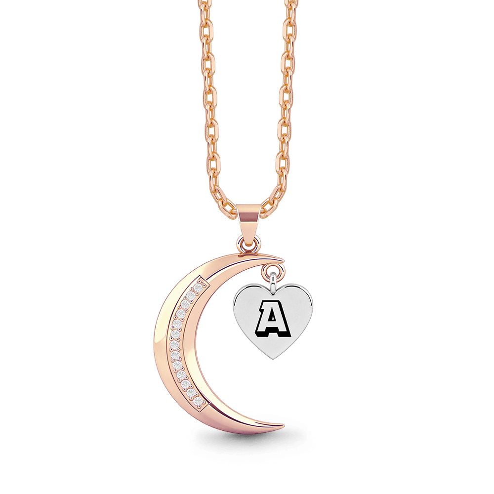 Gnoce Custom Birthstone Moon Necklace with Heart Letter Pendant_4
