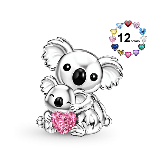 Gnoce Koala Embraces Baby Personalized Heart Birthstone Charm_1