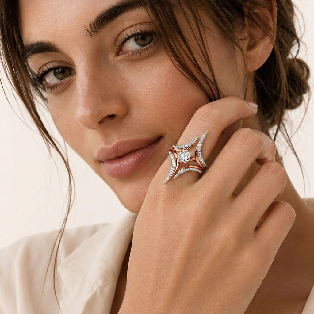 Gnoce Geometric Spire Round-Cut Ring_3